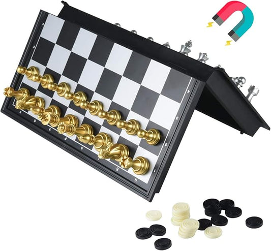 Travel Chess Set 9.8'' -Silver and Golden Chess Set- Educational Games for Kids and Adults with Game Board (9.8''_Silver and Golden)