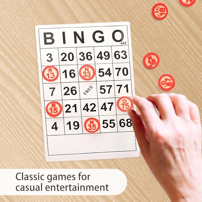 Bingo Board Game, Classic Bingo Cards, Vintage Wooden Bingo Game for Parties Group Games, with 40 Bingo Number Cards and 75 Chess