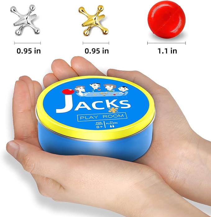 2 Packs Metal Jacks Game with Ball, Classic Jax Game Toy for Kids Adults, Old School Jackstones Games Set (24 Jacks + 4 Balls)