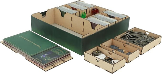 The Broken Token Villainous Base Game Compatible Organizer - Wood Storage Box with Multiple Decks & Trays for Tokens - Wooden Game Organizer