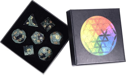 Nupuyai Healing Kambaba Jasper Stone D&D Polyhedral Dice Set with Box for Dungeons and Dragons, Set of 7 Table Top Game Dice for RPG MTG Roleplaying Collection