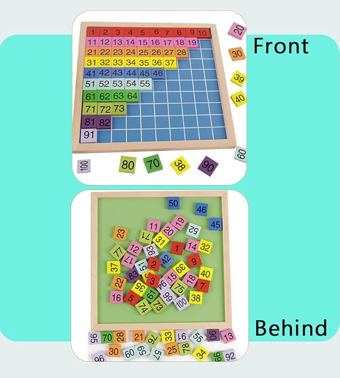 Wooden Hundred Board Game Toys Montessori 1-100 Consecutive Numbers Puzzles Preschool Learning Math Manipulatives Number Chart Counting Games Toy for Kids Toddlers Kindergarten(Multicolored)