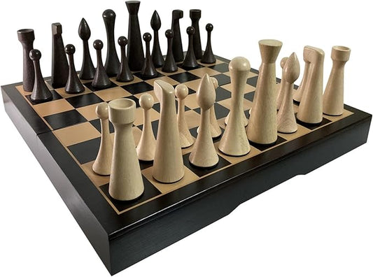 Luxurious 16 inch Real Luxurious Dark Colored Solid Wooden Chess Set. Durable Handmade Chess Board Game Sets with Storage Slots for 4.2” Weighted & Elegant Designed Wooden 34 Pieces (C16D)