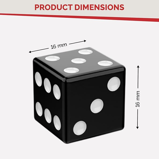 MR CHIPS D6 Standard 16 mm Opaque Dice with Pip Dots - 100 Pack - Black