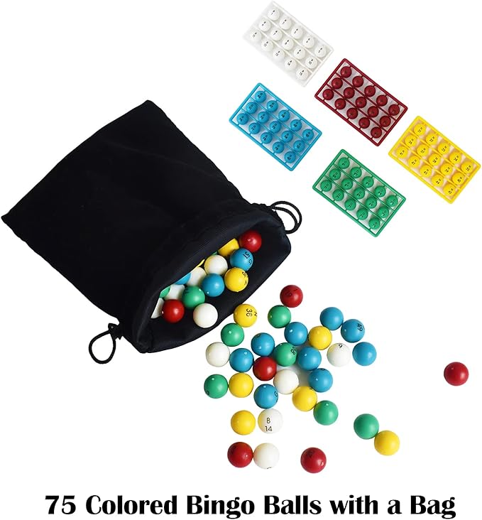 Yuanhe Deluxe Bingo Game Set - Metal Round Cage, 75 Colored Balls, 50 Bingo Cards, 300 Mixed Chips and Master Board for Large Groups, Parties