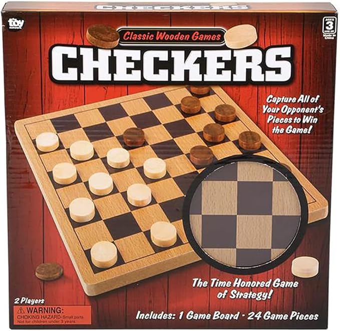 The Dreidel Company Classic Wooden Board Games, Great for Prizes, 10" (10" Wooden Checkers)