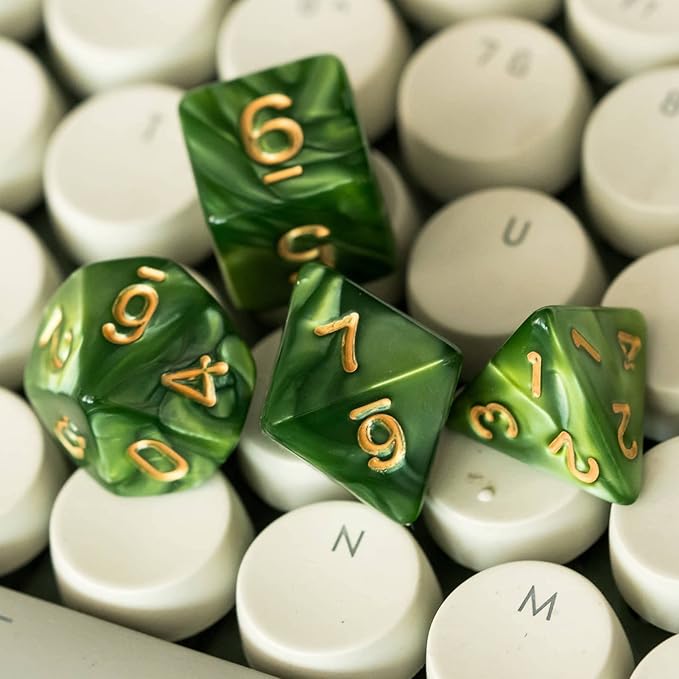 7-Die DND Dice Set Polyhedral Dice Set with a Leather Dice Bag, D&D Dice Set for Dungeons and Dragons, RPG, MTG Table Games (Green)