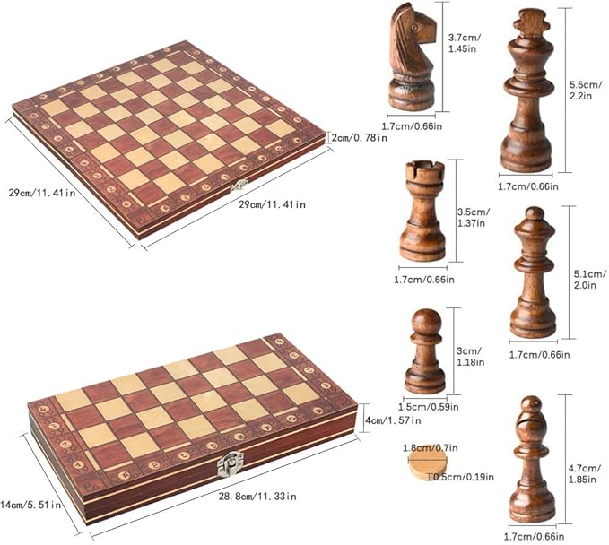 3-in-1 Chess Set Include Chess Checkers Backgammon 11 inch Wooden Board Game Set with Foldable Portable Case for Adults Travel Outdoor