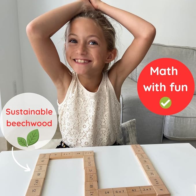 Multiplication Domino Math Game | Wooden Educational Algebra Toy | Learning Times Tables Dominoes for Classroom, Homeschooling 3rd 4th Grade MATHOMINO