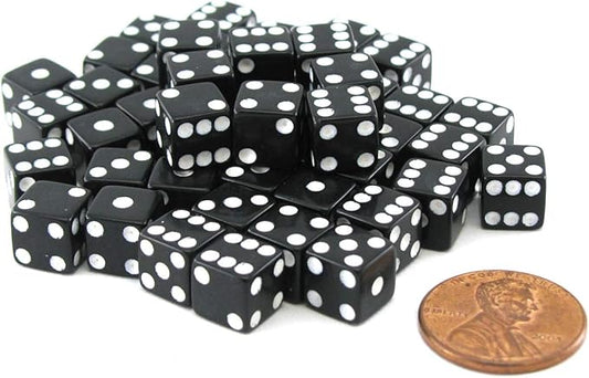 Koplow Games Set of 50 8mm Six-Sided D6 Small Square-Edge Dice - Black with White Pips