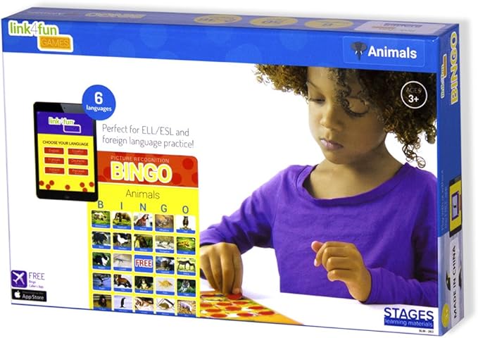 Stages Learning Materials Link4fun Real Photo Animal Bingo Game for Family, Preschool, Kindergarten, Elementary Education: 36 Picture Cards and App