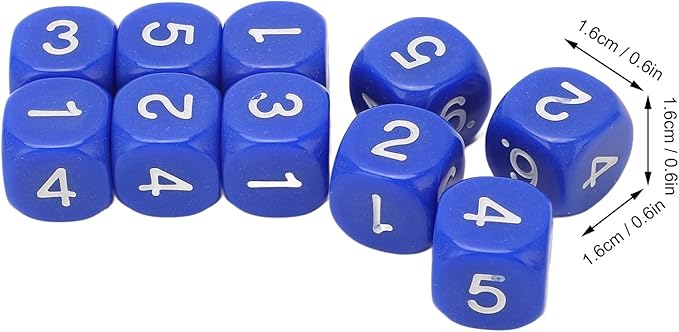 Number Dice, 20 6Sided Plastic Dice, Rounded Corners (Blue)