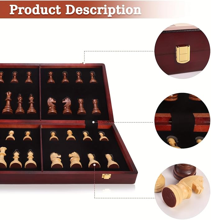 20" Extra Large Solid Walnut Wooden Chess Set with 2 Extra Queen Pieces - King Height 4.25''