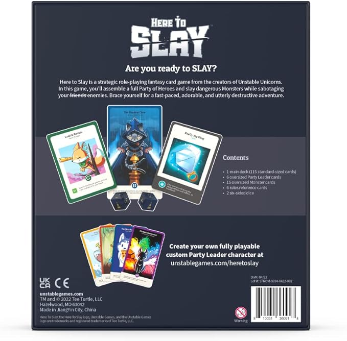 Here To Slay Base Game - Adventure RPG Dice Rolling Card Game For Teens, Adults - 2-6 Players, Hand Management
