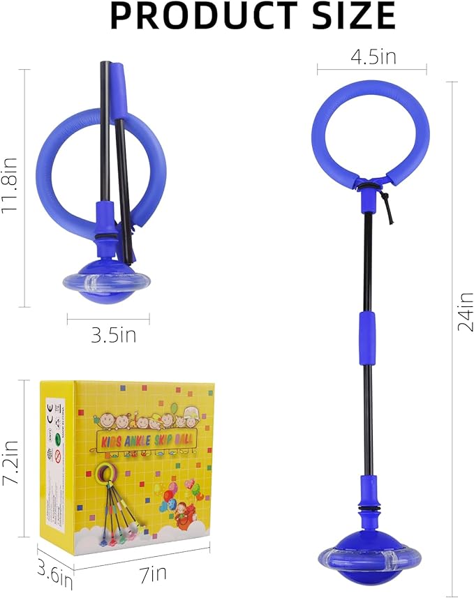 Blackma Ankle Skip Ball for Kids - Portable Foldable Colorful Flash Wheel Swing Ball, Outside Game Toys for Kids Indoor & Outdoor, Birthday Gift for Boys & Girls Age 5 6 7 8 9 10 Years Old (Blue)