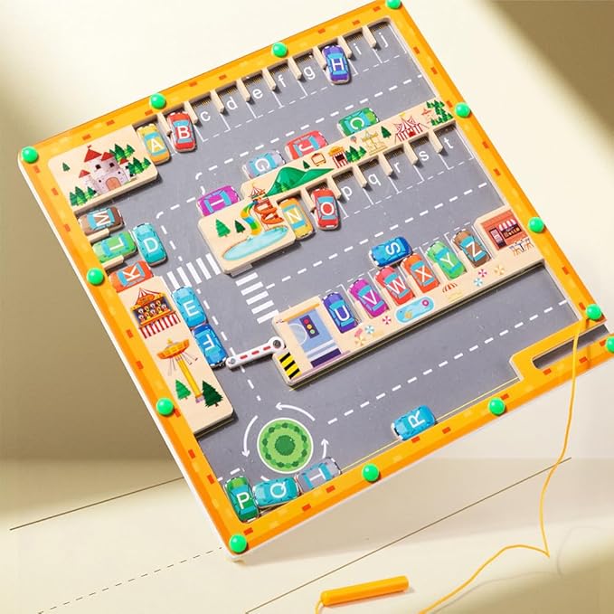 Magnetic Alphabet Maze Letter Puzzle,Wooden Puzzle Activity Board, Learning Letter Educational Matching Toys Gifts for Preschool Sensory Activities for Toddlers