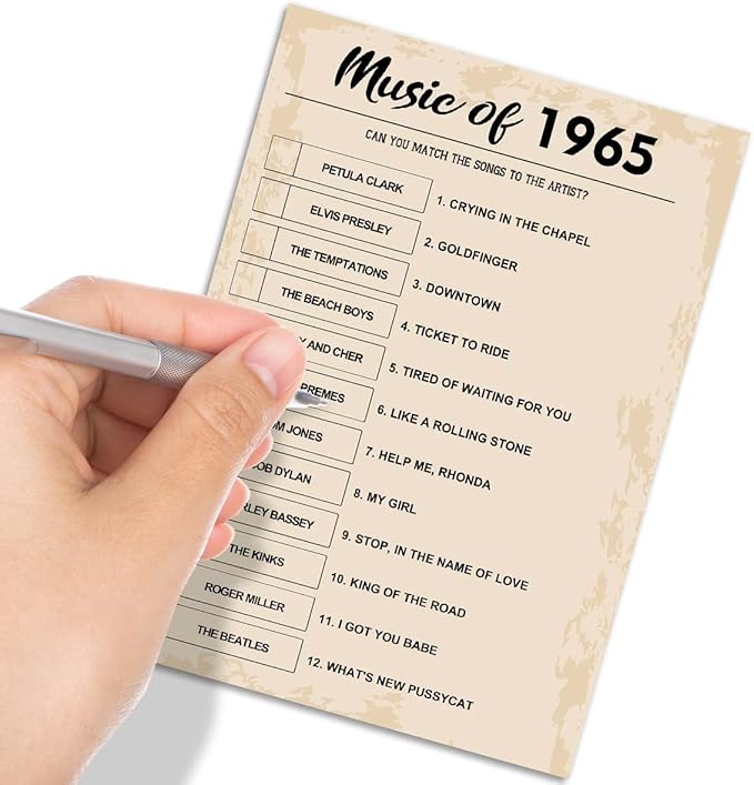 60th Birthday Party Games, Music of 1965 Games, Birthday Party Supplies for Adults, Fun 1965s Party Game，Pack of 30 Cards