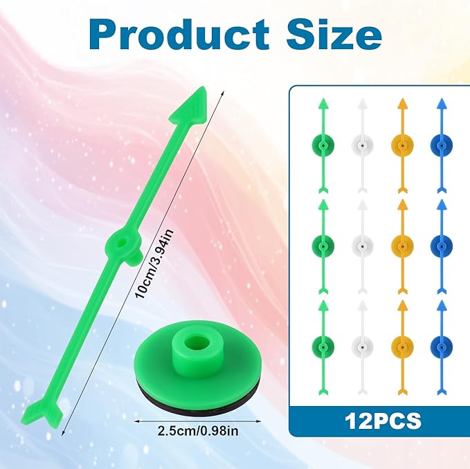 12pcs Arrow Game Spinners, 4 Colors Plastic Spinner Game Pointer Accessories Magnetic Spinners for Classroom Board Game Spinners for Activities DIY Projects (Green, Yellow, White, Blue)