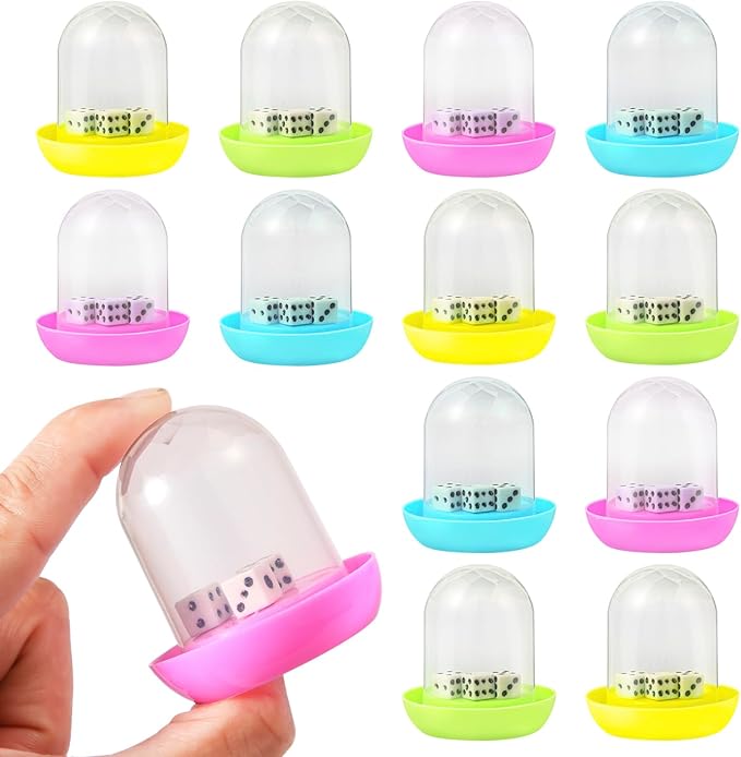12 Pack Mini Dice Cup Set，Party Favors for Adults Kids Toddlers, Plastic Shaker Dice Game，Shaker Cup Desk Toys, Classroom Rewards, Carnival Prizes, Goodie Bag Stuffers, Treasure Box, Pinata Fillers