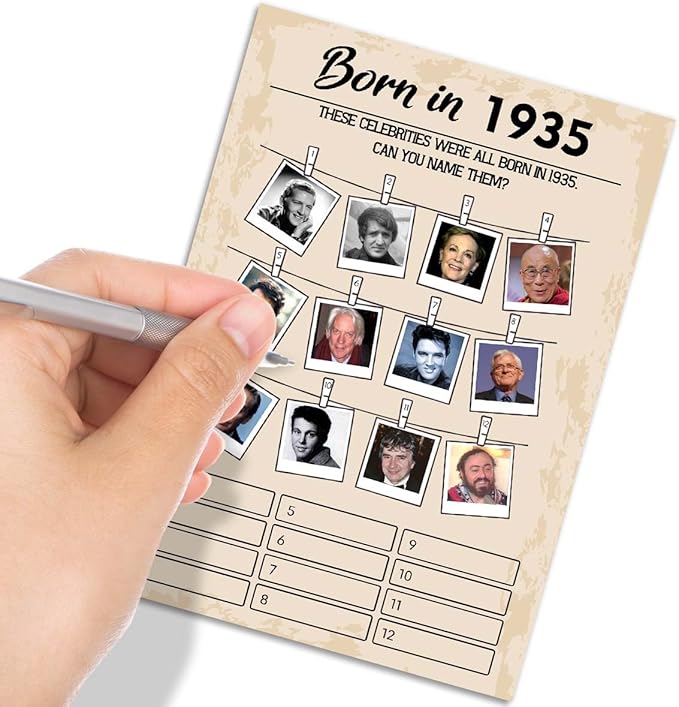 QUPT 1930s-themed Birthday Party Game Cards, Pack of 31 Cards for Adults, 5x7 Inches, Unisex, No Batteries Required