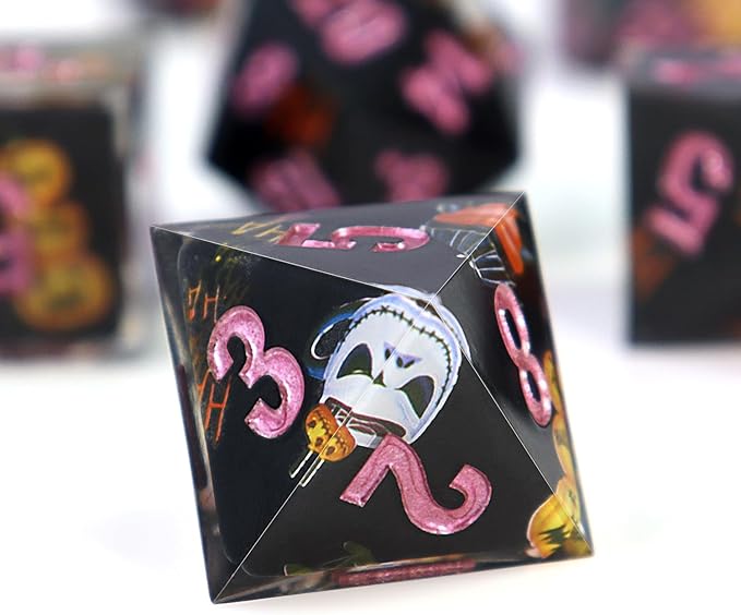 DND Dice Set Polyhedral, IDTQ Dungeons and Dragons Purple Dice Set RPG MTG Table Games 7-Die Resin Sharp with Acrylic Starlight Accent Box (Pumpkin - Black)