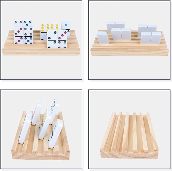 GOTHINK Wooden Domino Racks Set of 8 Trays for Mexican Train Dominoes Games Domino Tiles Holders Mexican Train Accessories for Adults & Kids - Dominoes NOT Included