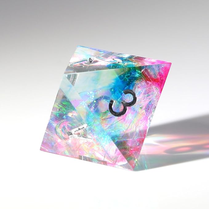 Haxtec Rainbow Sharp Edge Dice Set DND Dice with Iridescent Mylar Resin Dice Galaxy D&D Dice for RPG Role Playing Dungeons and Dragons Gift