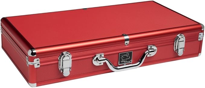 American Mah Jongg Set by White Swan – 166 White Engraved Tiles – 4 x All-in-One Rack/Pushers – Aluminum Case - Red