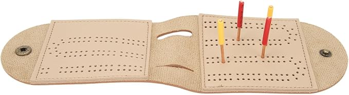 Leather Cribbage Game Scoreboard,Leather Cribbage Board Game Set with Needle Lightweight Brown 2 Track Leather Game Bag Scoreboard for Pepple Over 8