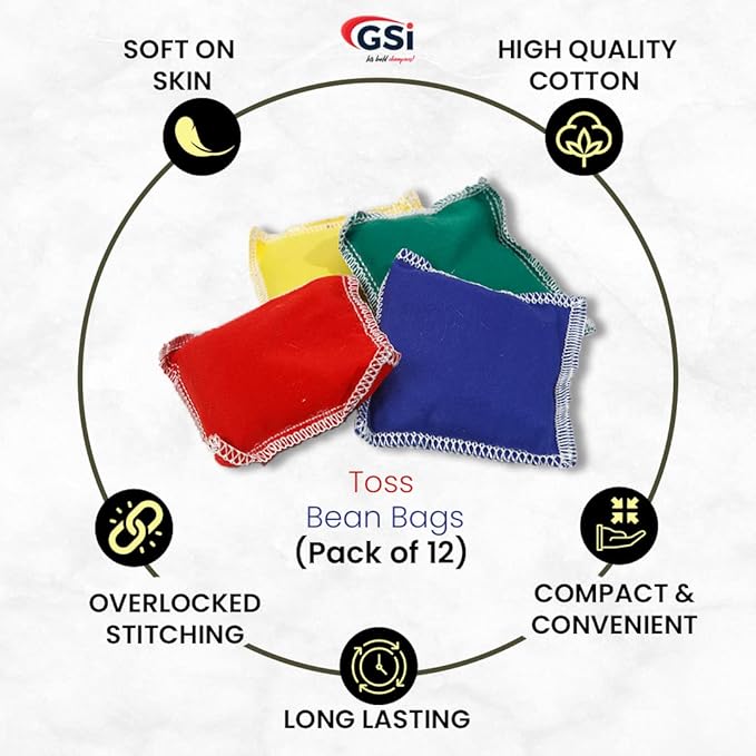 GSi Mini Bean Bags for Kids: 12 Pack of Soft Throwing Bags for Toss Games, Sensory Play, PE, Juggling & Outdoor Activities
