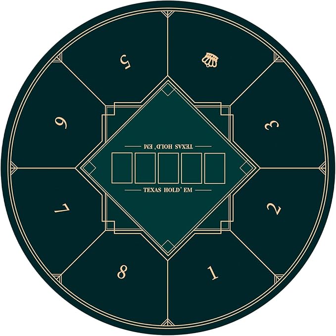 nuveti 24/31/47/55/63inch Round Poker Mat for Texas Holdem | Portable Poker Table Top with Art Deco Layout Print 6-8 Player Game Layout Mat to Play Cards, Poker Games, Blackjack, Casino