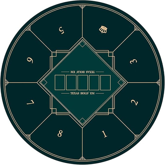 nuveti 24/31/47/55/63inch Round Poker Mat for Texas Holdem | Portable Poker Table Top with Art Deco Layout Print 6-8 Player Game Layout Mat to Play Cards, Poker Games, Blackjack, Casino