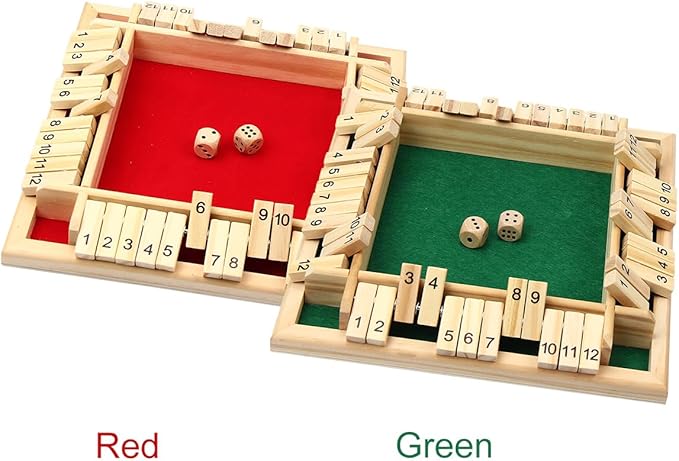 Wooden Shut The Box Game, 12-Number Dice Game for 2-4 Players, for Parties and Friends Gatherings, Classic Tabletop Board Game