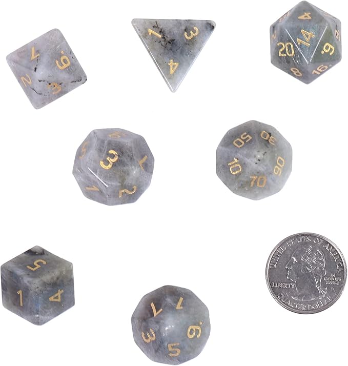 Nupuyai Healing Labradorite Stone D&D Polyhedral Dice Set with Box for Dungeons and Dragons, Set of 7 Table Top Game Dice for RPG MTG Roleplaying Collection