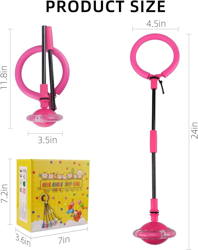 Blackma Ankle Skip Ball for Kids - Portable Foldable Colorful Flash Wheel Swing Ball, Outside Game Toys for Kids Indoor & Outdoor, Birthday Gift for Boys & Girls Age 5 6 7 8 9 10 Years Old (Pink)