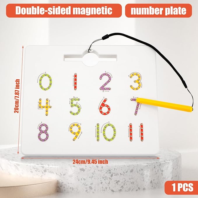 Magnetic Number Tracing Board, 9.45x7.87 Inch Number Practice Board with Pen Double Sided Learning Education Tiles Toys Math Manipulatives Montessori Tool Handwriting Games for Boy Girls Toddlers
