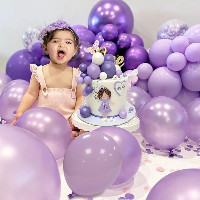 Purple Balloons Metallic Purple Balloon, 50 Pcs 12inch Lavender Lilac Purple Confetti Latex Balloons for Birthday Baby Shower Bridal Shower Wedding Party Decorations