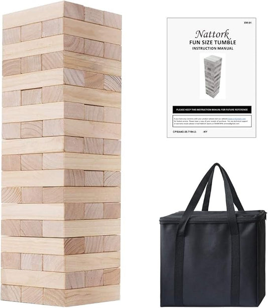 Nattork Giant Tumbling Tower (Stack from 1.77Ft to 4+ Ft), Wood Stacking Giant Blocks Game| Made from Premium Pine Wood| Ideal for Family, 54PCS