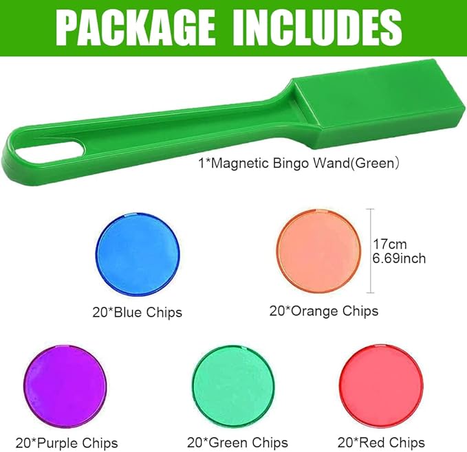 Magnetic Bingo Wand with 100 Metal Ringed Chips for Counting School/Game Chips Plastic Markers