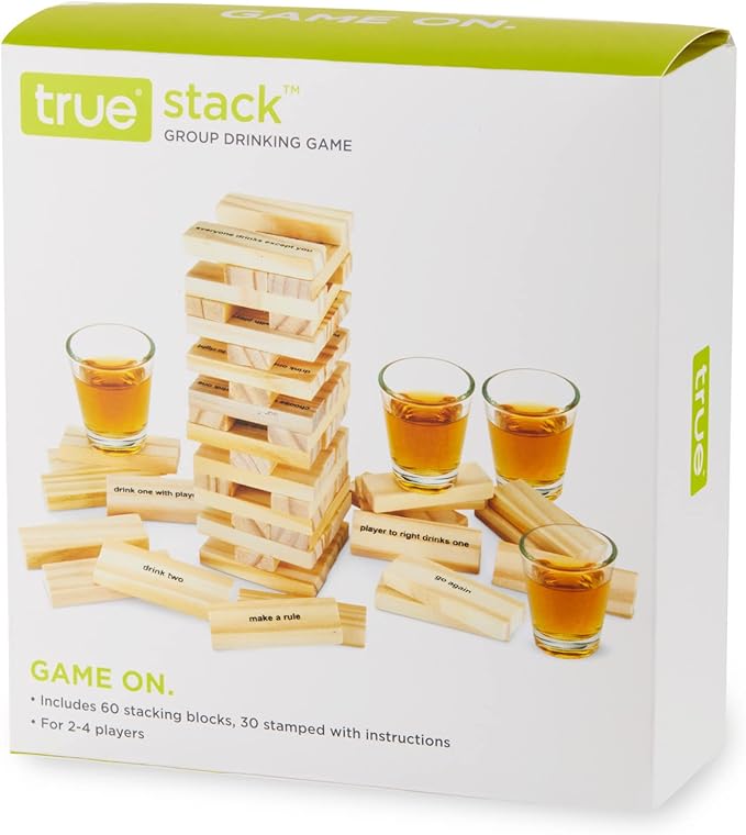 True Stack Blocks Game - Indoor or Outdoor Games for Adults - Adult Drinking Games - Stacking Game with Shot Glasses - Set of 1