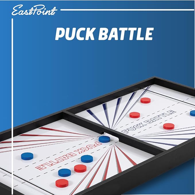 EastPoint 4-in-1 Tabletop Game Set: Play Puck Battle, Air Hockey, Curling, and Shuffleboard - Fun Gift for Friends and Family