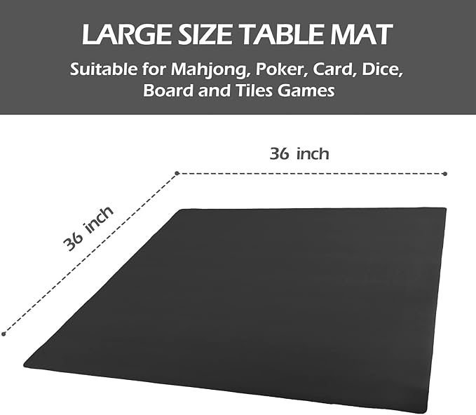 Mahjong Mat, Mahjong Table Mat for Poker, Card, Board Games, Tile Game and Dominoes, Game Mat with Carrying Bag & Dice (Black, 35" L x 35" W)