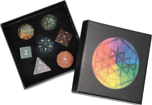 Nupuyai Healing Indian Agate Crystal D&D Polyhedral Dice Set with Box for Dungeons and Dragons, Set of 7 Table Top Game Dice for RPG MTG Roleplaying Collection