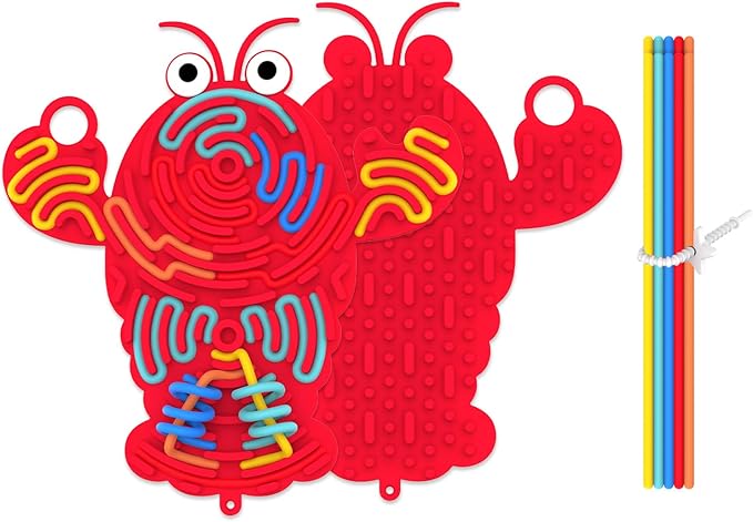 Silicone Sensory Activity Board,Double-Sided Busy Board for Fine Motor Skill,Fidget Toy for Calming, Stress, Anxiety, ADHD , Autism , Silent, No Mess , Kids 3+ & Adults(Lobster,Red)