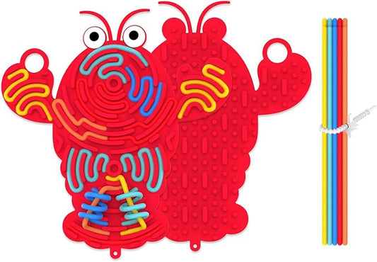 Silicone Sensory Activity Board,Double-Sided Busy Board for Fine Motor Skill,Fidget Toy for Calming, Stress, Anxiety, ADHD , Autism , Silent, No Mess , Kids 3+ & Adults(Lobster,Red)