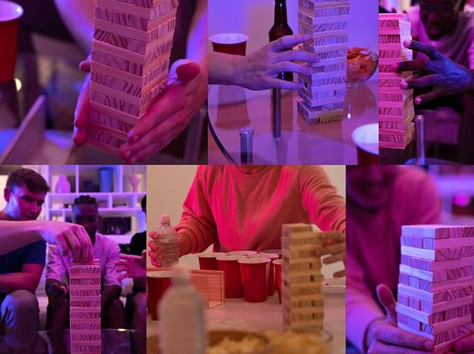 Block Party Adult Game Tumbling Tower ™ - Party Game - 54 Hilarious and Unique Blocks - with Different Dares, Challenges, Mini-Games