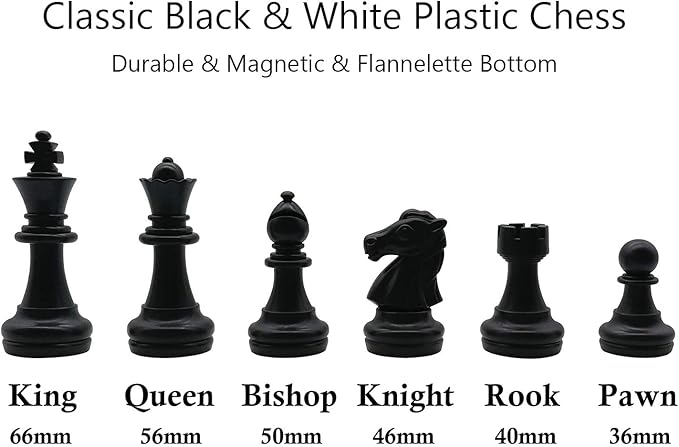 12.5" Magnetic Chess Set with Folding Chess Board Outdoor Travel Portable Chess Set for Adults and Kids, Black & White Color