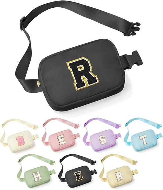 YOOLIFE Initial Sling Bag for Women - Bum Bag Chest Bag for Women Belt Bag Small Crossbody Bags Fanny Packs for Women Personalized Birthday Gifts for Women R, Black