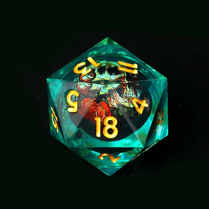 Skull DND Dice Set 7pcs Sharp Edged Resin RPG Dice for Dungeons and Dragons with Gift Box (Green Red)