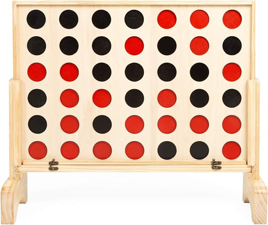Play Platoon Giant Connect Game Outdoor, Join 4 in a Row with Coins, Case and Rules - Extra Large Yard Games for Adults and Family - Natural Wood